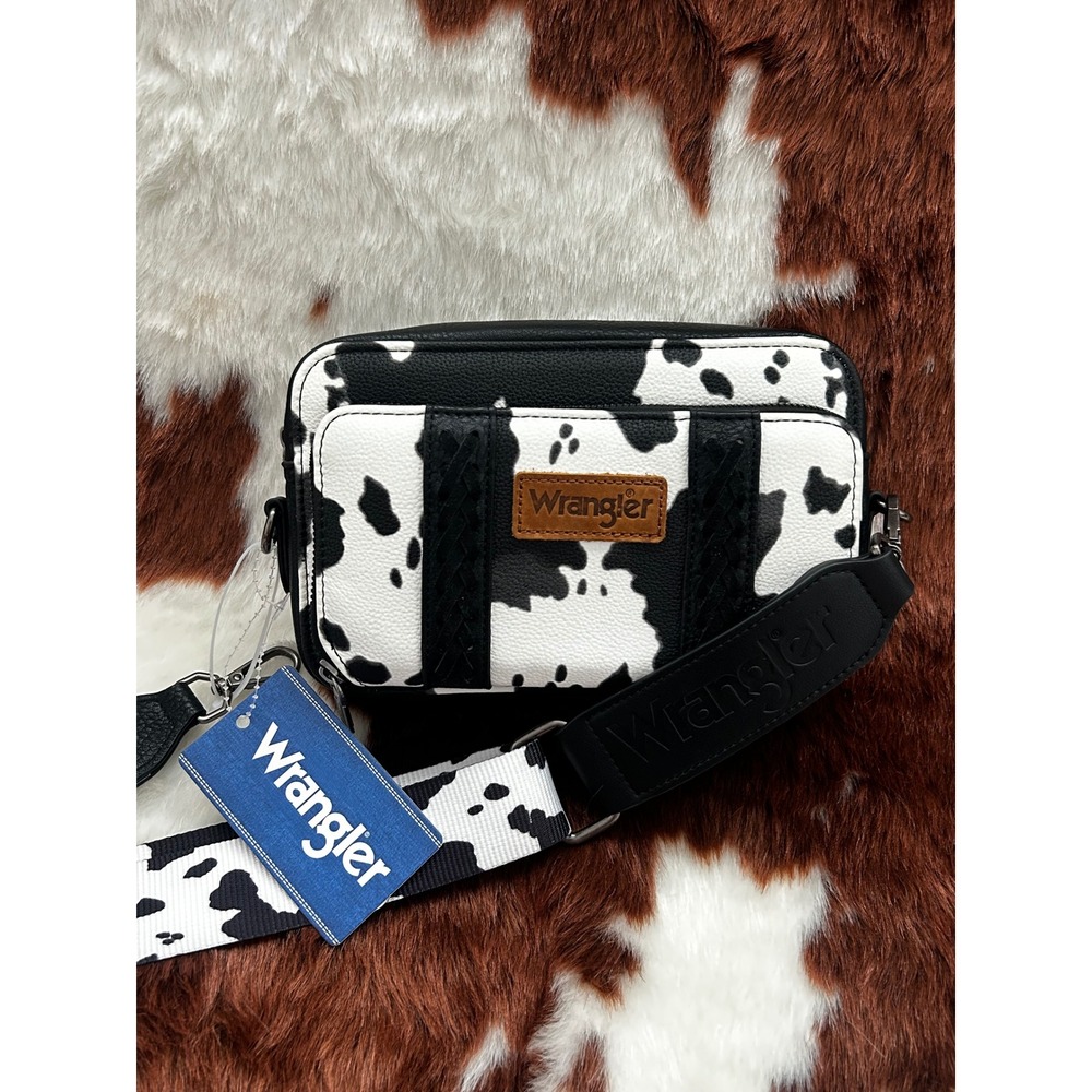 Wrangler Black and White Cowprint Crossbody Bag